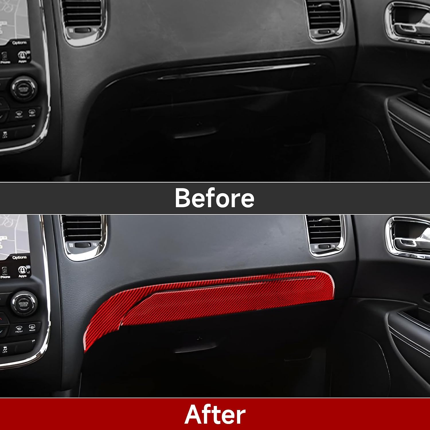 Car Copilot Glove Box Cover Decals for 2011-2020 Dodge Durango Accessories Carbon Fiber Interior Stickers, Red