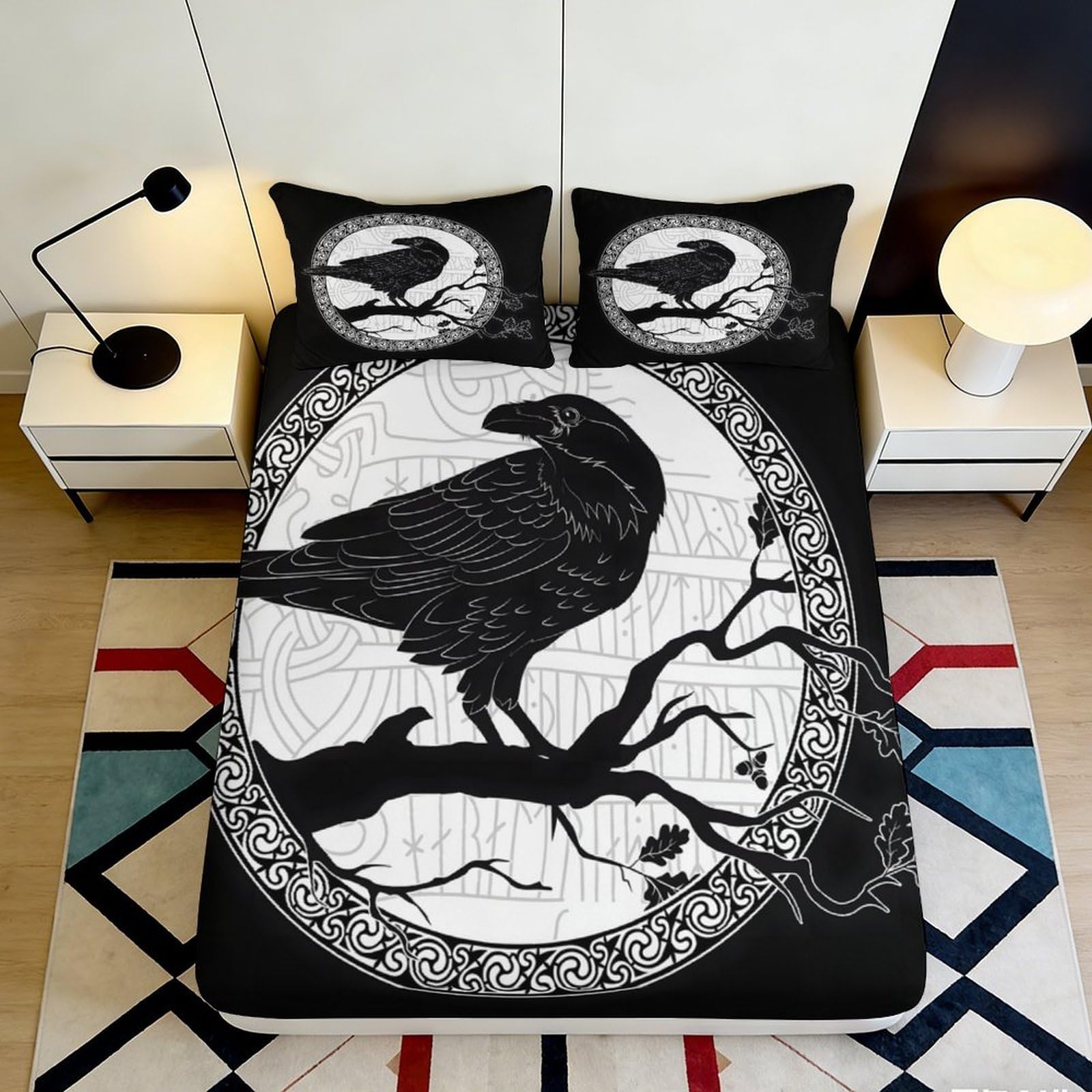 Jqzkxnhpbr Style-4 3D Printed Black Raven Fitted Sheet Microfiber Soft Gothic Crow Bed Cover For Bedroom Dorm Mattress Protector Decor 90X200x25cm