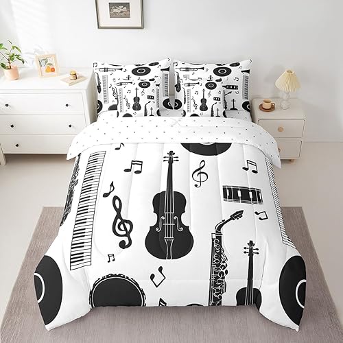 Erosebridal 7 Pcs Bed in A Bag Musical Instruments Comforter Set King Size, Musi
