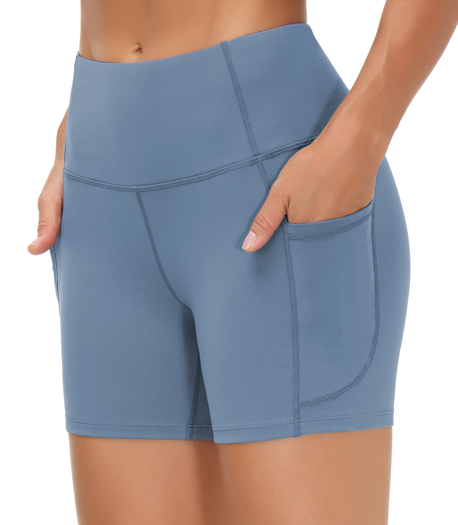 The Gym People Pantalones Cortos de Yoga de Cintura Alta para Mujer, Control de Abdomen, Fitness, Atletismo, Entrenamiento, Correr, con Bolsillos Profundos