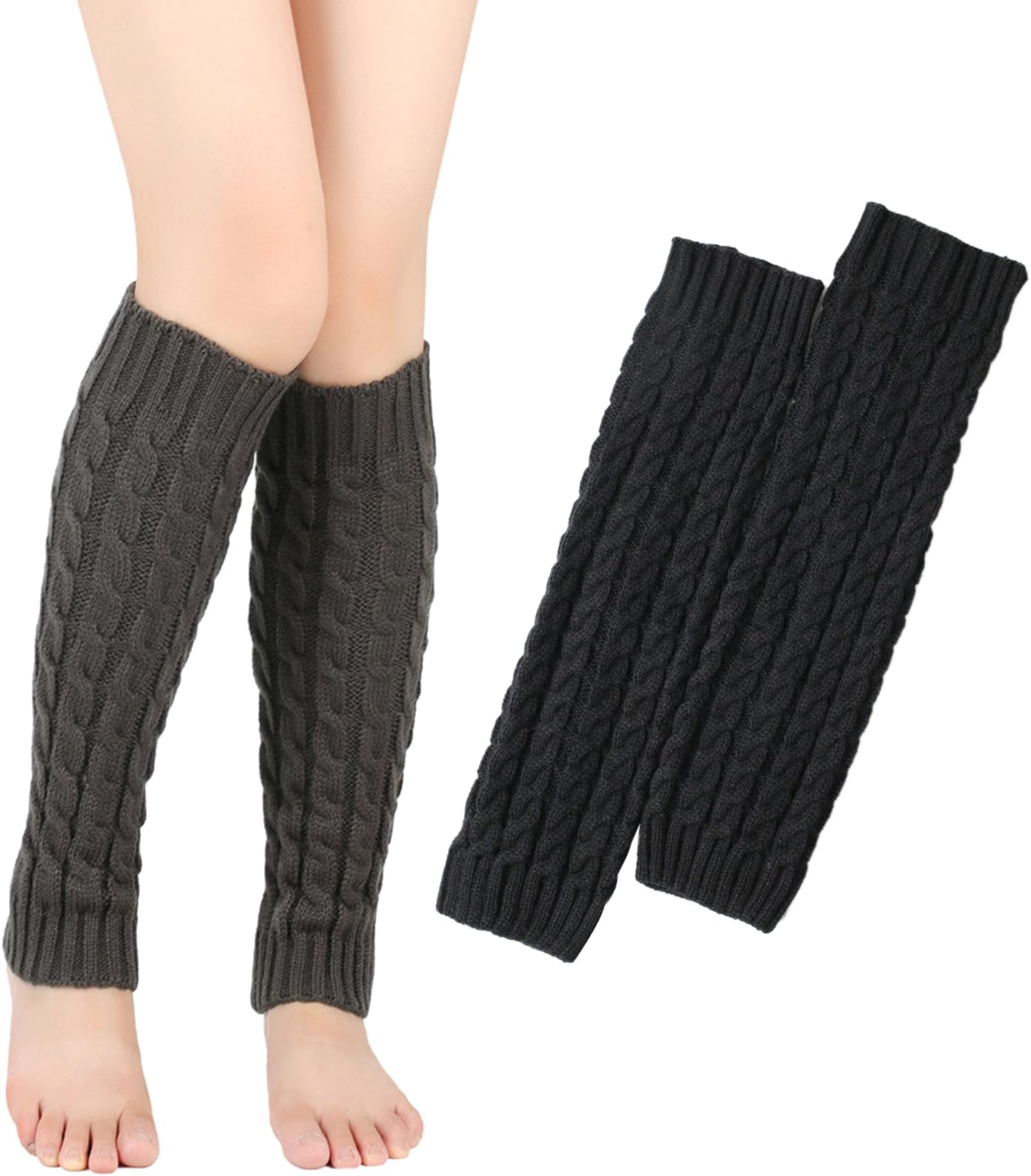 2 Pairs Leg Warmers for Women, Knitted Leg Warmers, Crochet Winter Knee Warmers, Long Boot Cuffs Socks for Women Girls
