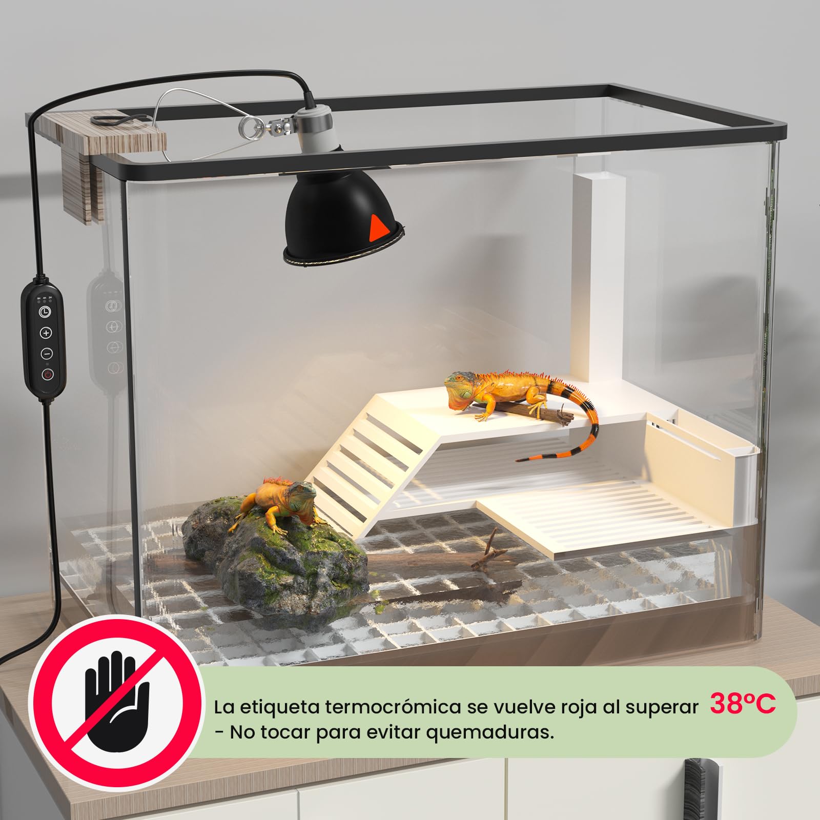 GlowUp Lámpara Tortugas Reptiles E27 con Regulador y Temporizador, 100W Soporte para Lámpara de Terrario para Bombillas de Calor UVA UVB,Infrarrojos(Sin bombilla