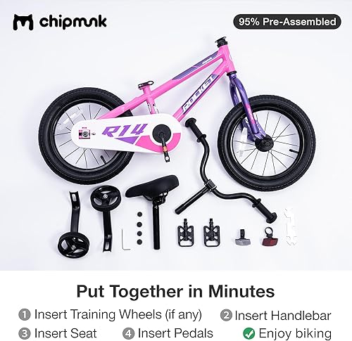 Miniatura 43 de Chipmunk Kids Bike 12 14 16 18 Inch Bicycle with Training Wheels Beginners Boys Girls Ages 3-10 Years Multiple Colors Rosa
