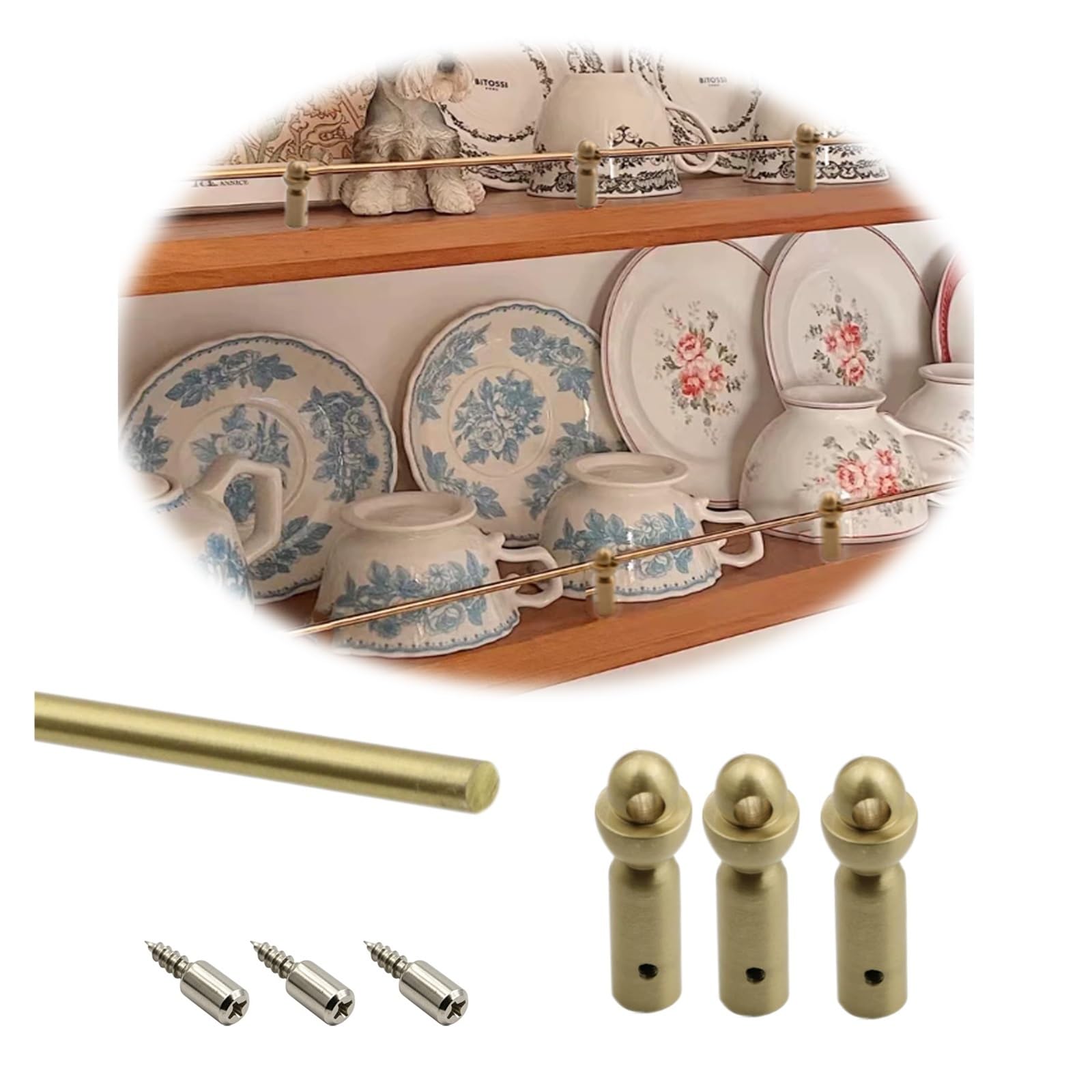 Peynir Style B Brass Kitchen Shelf Guard Rail Set 25 45 85 105 125 135 Cm, Corner Bookcases Shoe Racks Guardrail Bar For Cabinet Fences, Custom Anti-Tipping Gallery Rails With Spindles(,L 46Cm/18.1")