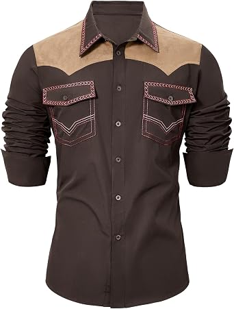American Trends Mens Western Shirts Long Sleeve Cowboy Shirts for Men Casual Button Down Shirts Country Shirt