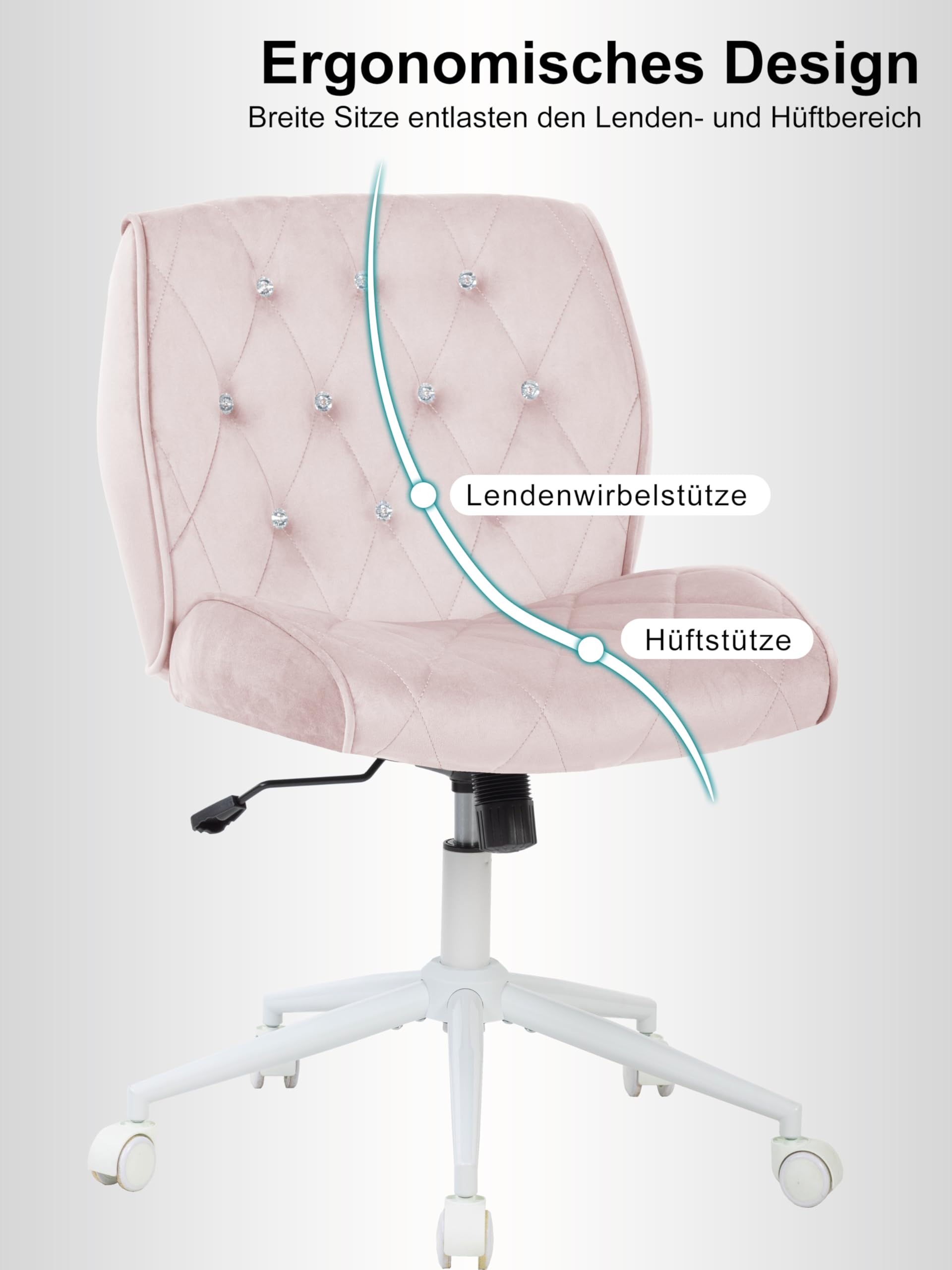 Symino Chaise de Bureau en Velours, Chaise pivotante Ergonomique, Design avec Diamants réglable en Hauteur, pour Bureau, Chambre, Coiffeuse, jusqu'à 120 kg, Filles Femmes