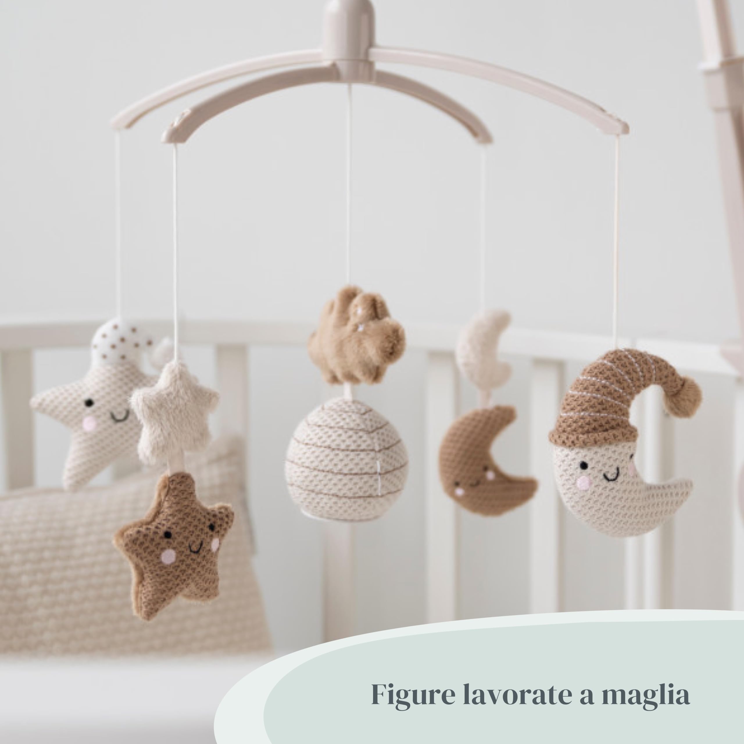 Baby's Only Giostrina musicale Heaven per bebè con figure lavorate a maglia Carillon musica Clay/Warm Linen