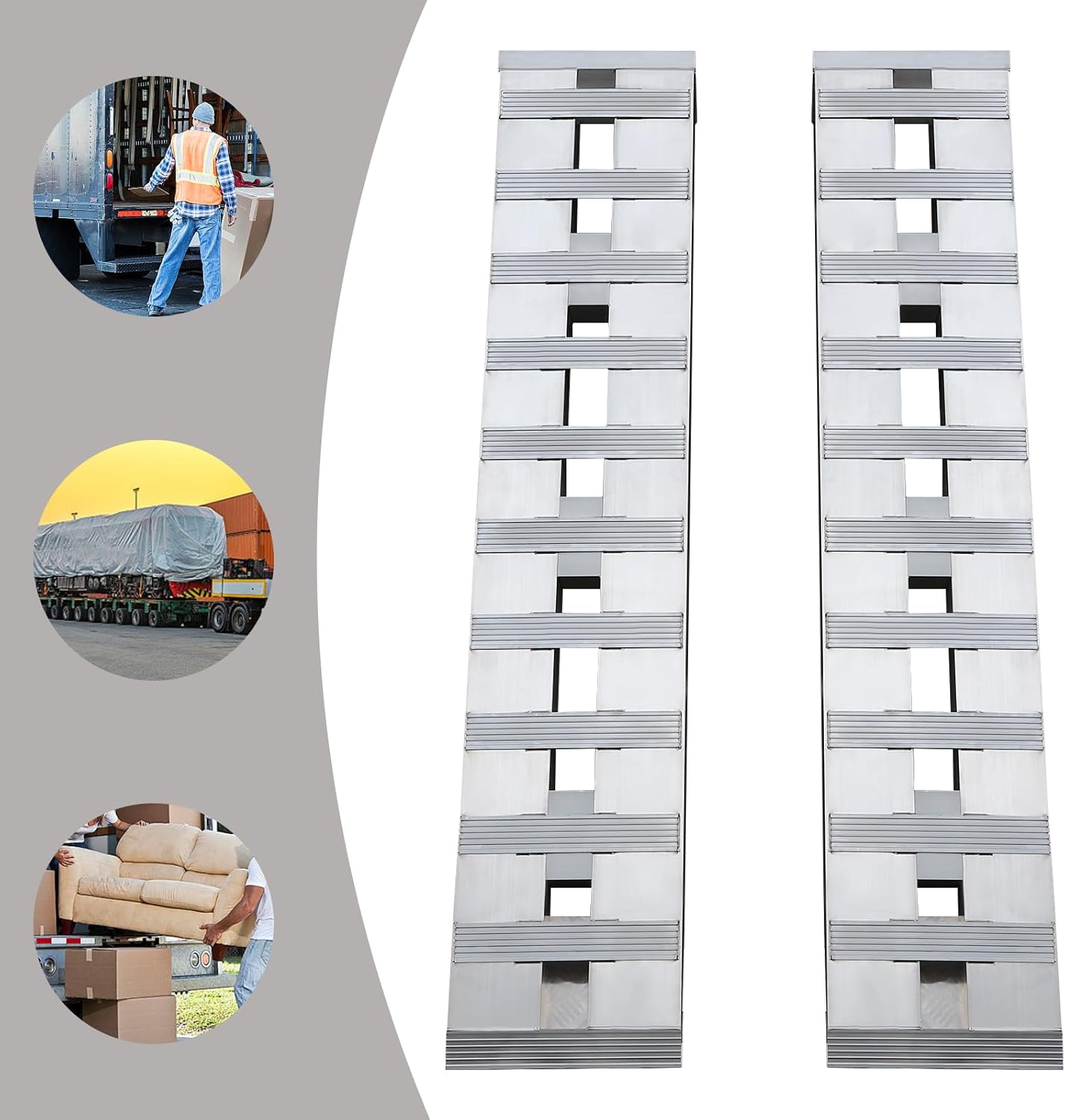 Aluminum Ramps, 6000 lbs Heavy-Duty Ramps with Top Hook Attaching End, Universal Loading Ramp for Motorcycle, Tractor, ATV/UTV, Trucks, Lawn Mower (60" L x 12" W, 2Pcs)
