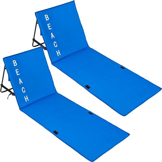 TecTake Padded beach mat adjustable lounger folding bed with carry