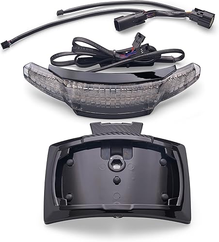 CIRO Luz trasera LED Latitude y soporte para matrícula con LIGHTSTRIKE - negro con lente ahumada ligera - intermitentes rojo/ámbar para motocicletas