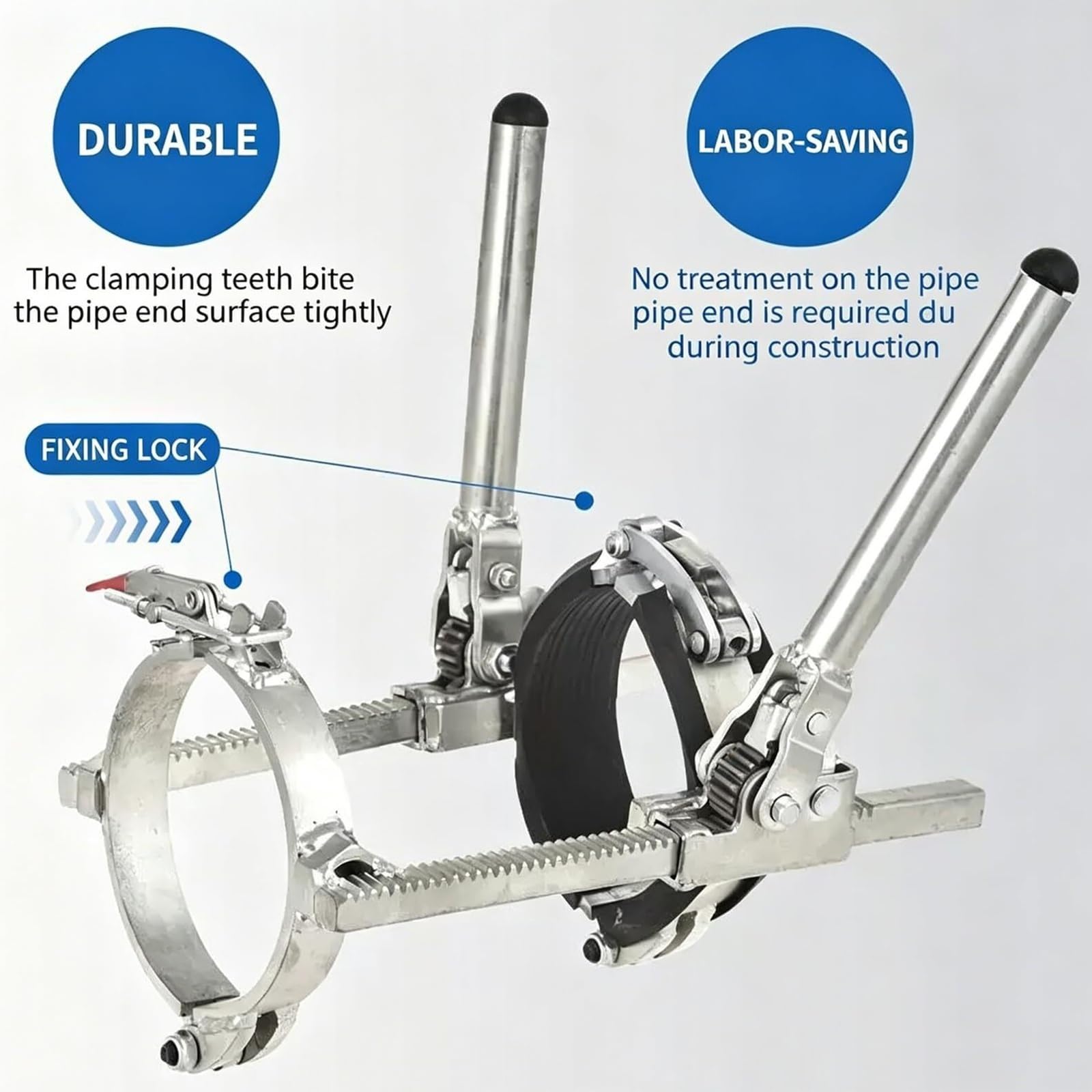 Herramienta de extracción de tuberías Abrazadera de trinquete resistente Anti-Jam Grip 160mm para construcción de drenaje de alcantarillado Conexión rápida Instalación firme segura Manija de acero dur