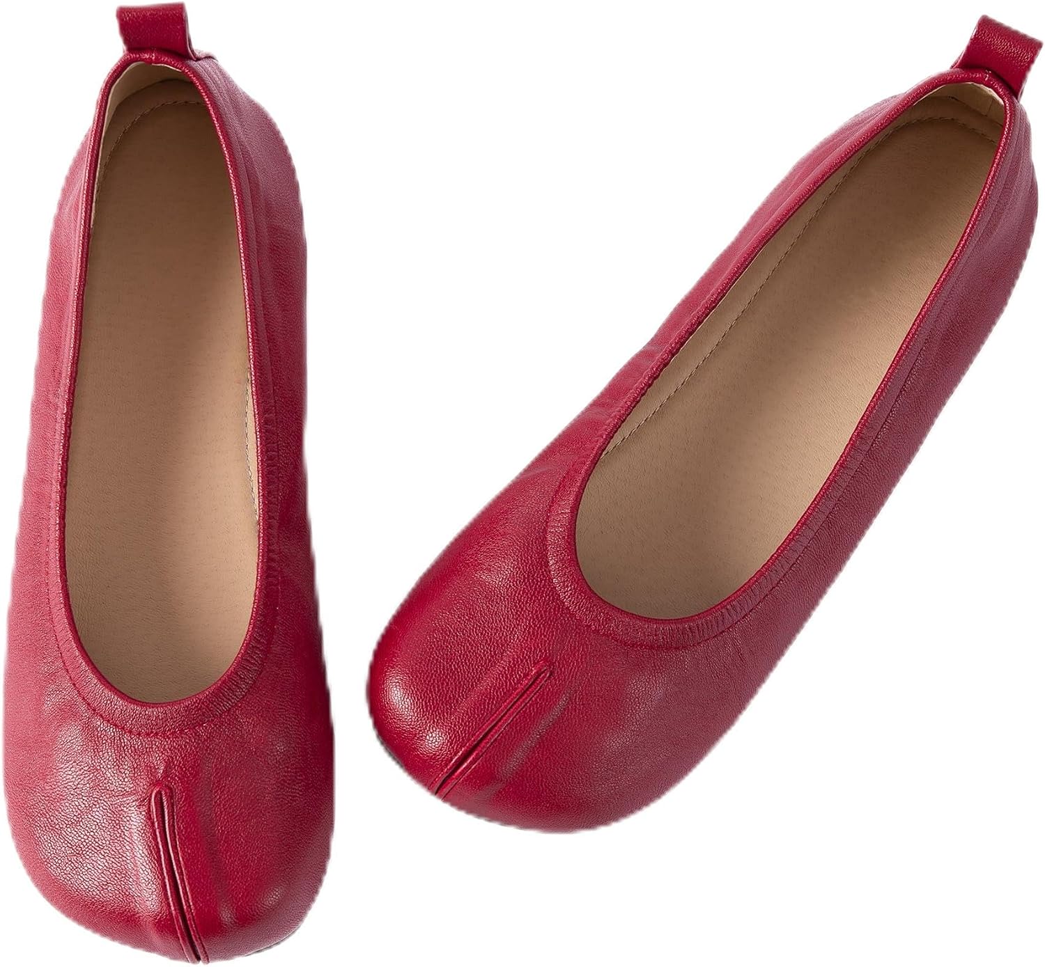 Women Ballet Flats Soft Round Toe Comfy Split-Toe Stitching Loafer