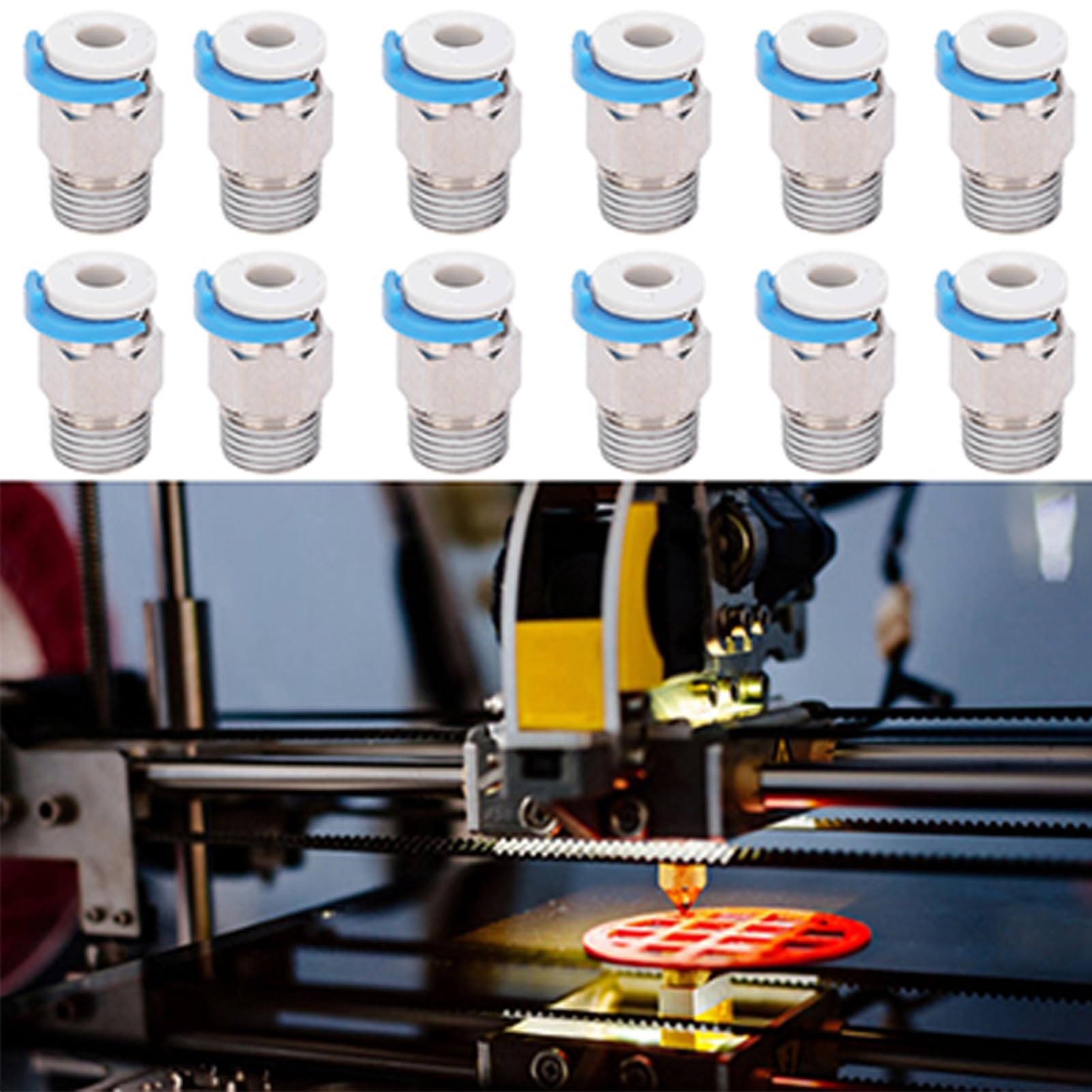 12 szt. Rurka PTFE M10 dla Drukarki 3D Bowden, Złącza Push-Fit do Głowicy Wytłaczarki 3D