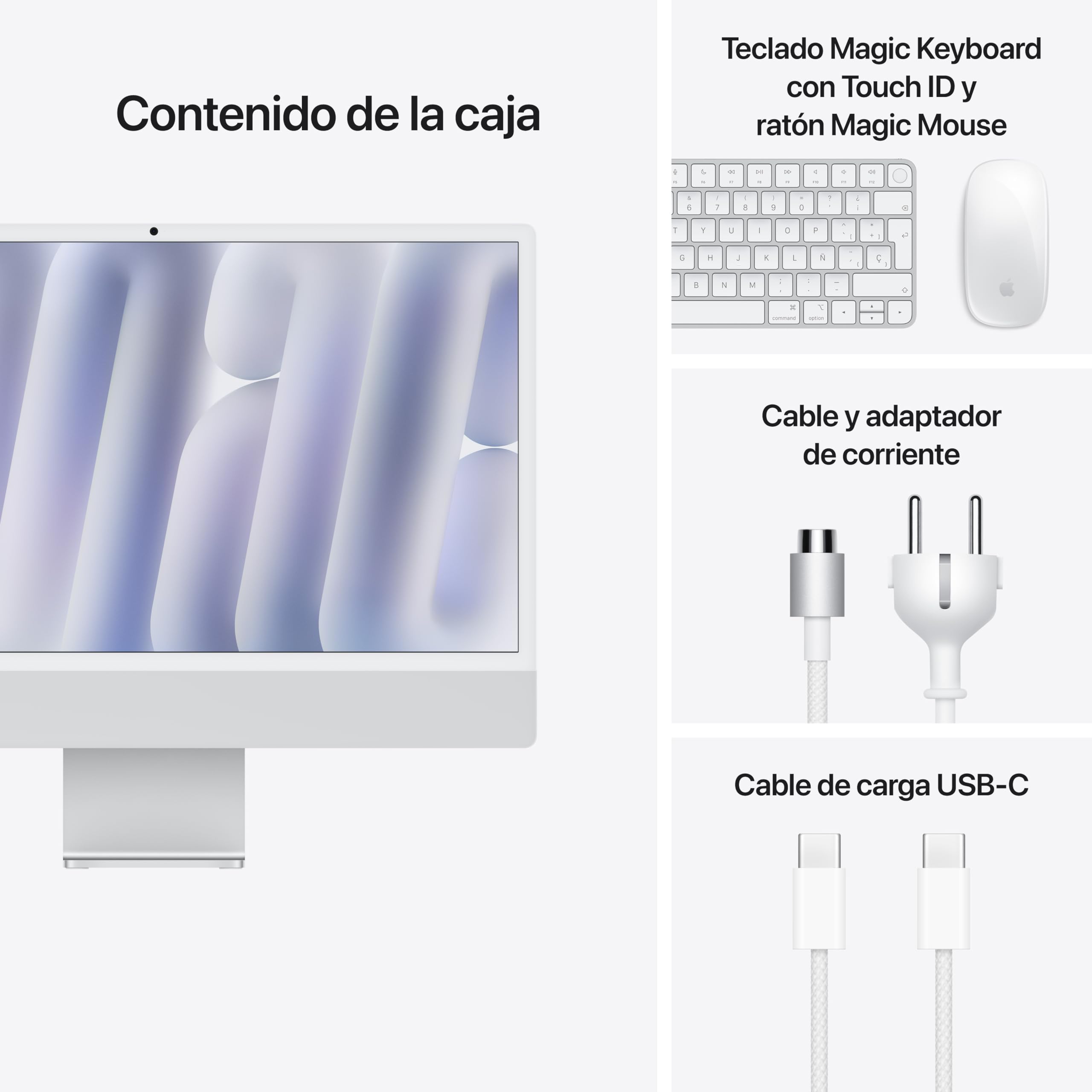 Apple iMac Ordenador de Mesa Todo en uno con Chip M4, CPU y GPU de 8 núcleos: diseñado para Apple Intelligence, Pantalla Retina de 24″, 16 GB de Memoria unificada, SSD de 256 GB - Plata