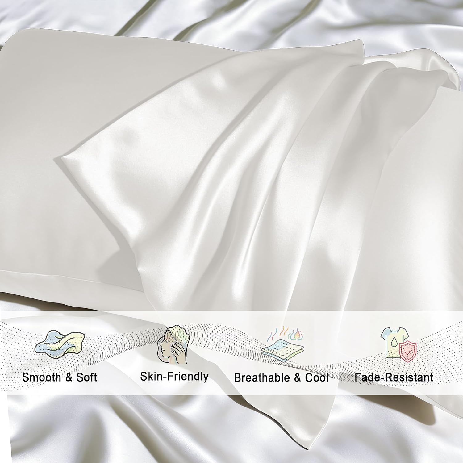  Mulberry Silk Pillow Cases Set of 2, Both Sides Real Silk Pillowcase for Hair and Skin Prevent Acne Pillowcase Organic Silk Pillow Cases 2 Pack with Hidden Zipper, Ivory, Standard (20"×26") thumbnail