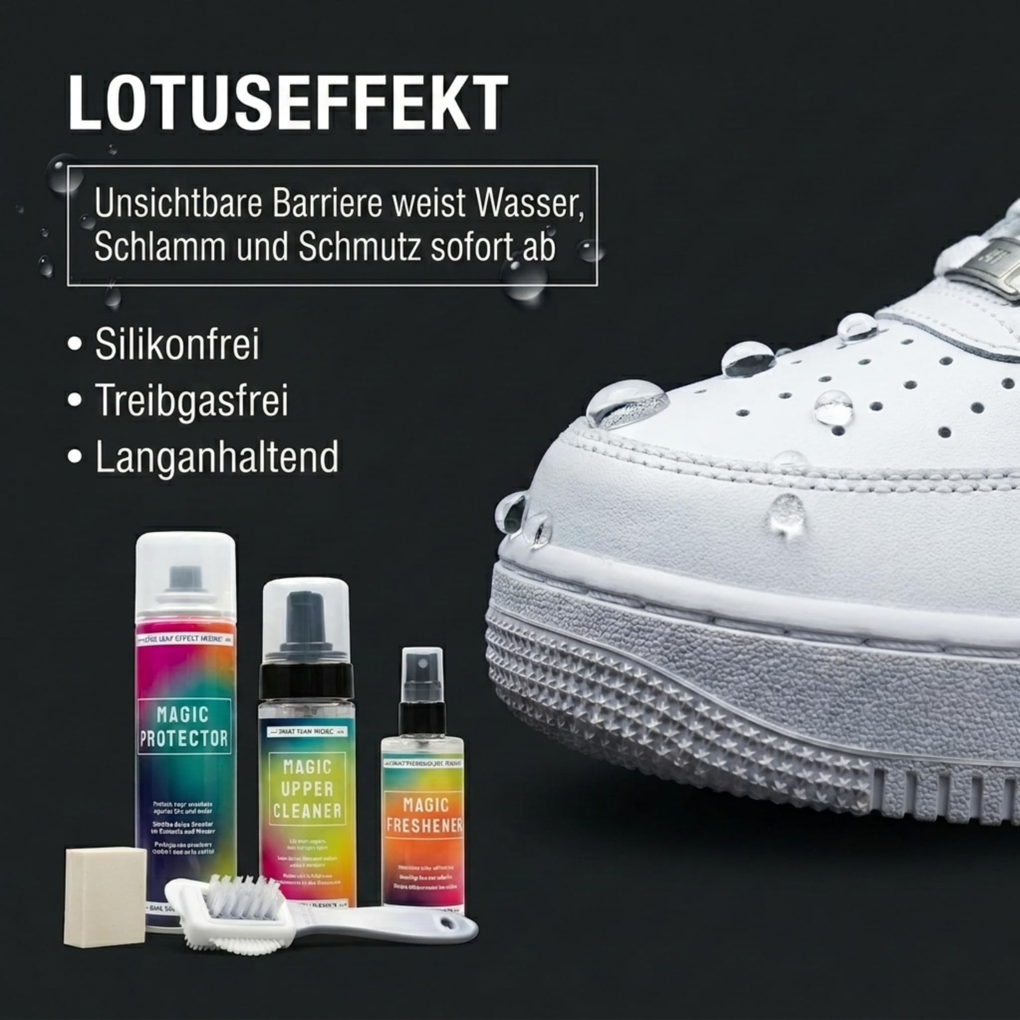 Bama Schuh Reinigungs- und Pflegeset 5-tlg. inkl. Reiniger, Imprägnierung, Schuh Deo, Bürste und Reinigungsgummi - für Stoff- und Lederschuhe