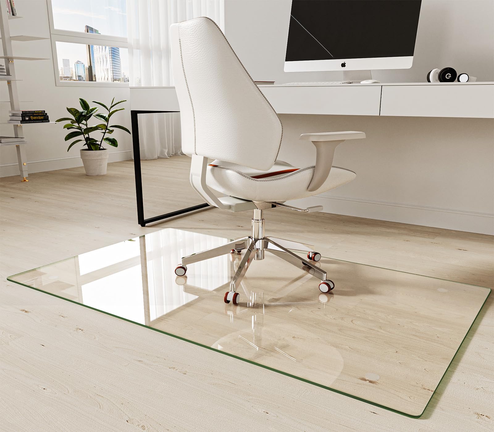 Koonmi Tempered Glass Chair Mat 50x30 - Premium Office Chair Mat for Hardwood Floors Low-Pile Carpet with 4