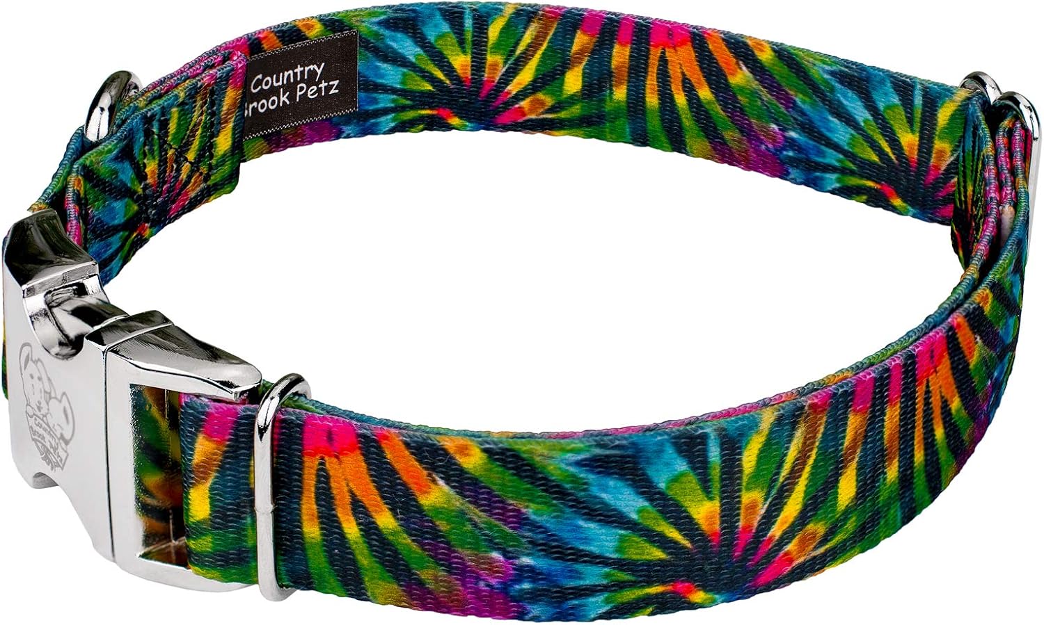 Country Brook Petz - Tie Dye Stripes Premium Dog Collar and Leash Set - Groovy Collection Featuring Far Out Designs (1 Inch, Large)