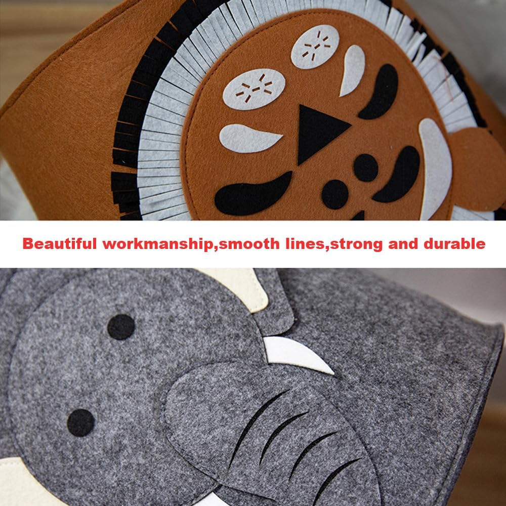 WEI LONG Cute Foldable Felt Laundry,Nursery Hamper Laundry Basket,Storage Baskets for Kids Boys and Girls,Office,Bedroom,Clothes,Toys(Lion&Elephant)