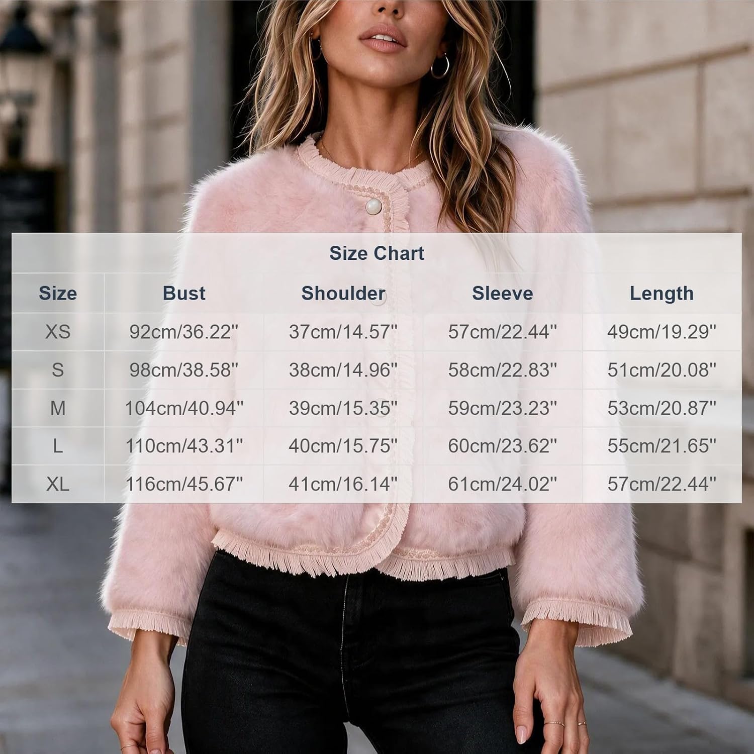 Women's Faux Fur Jacket Round Neck Button Front Elegant Short Coat
