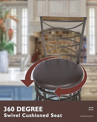 Miniatura 7 de KATDANS Juego de 2 taburetes de bar giratorios de 2429 pulgadas, altura de asiento ajustable con respaldo, taburetes de isla de cocina de piel