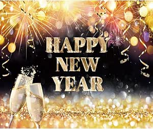 Amazon.com : Happy New Year Backdrop - Black and Gold Fabric for ...
