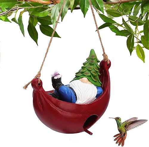 BAYN Casa de pájaros para exterior, hamaca colgante hecha a mano, gnomo, resina, pajarera, pájaro, pajarito, rezorro, casa colgante de cámper, jaula