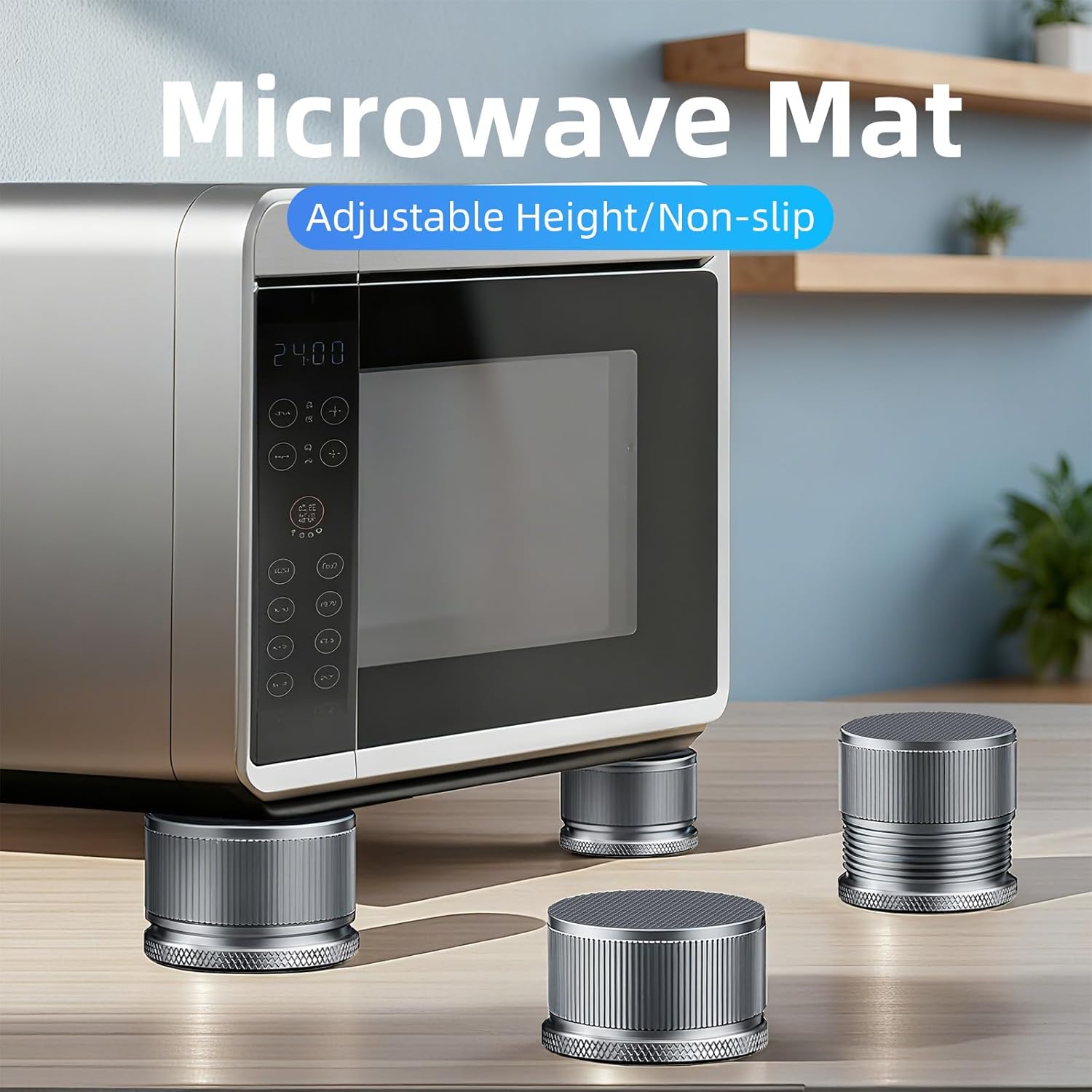 Adjustable Metal Microwave Riser Pads- 1.7-2.9in Height,500lb Heavy Duty Universal Appliance Feet for Microwave/Oven/Sofa/Furniture,Non-Slip Cooling Stand & Furniture Elevators(4Pack, Dark Graey）