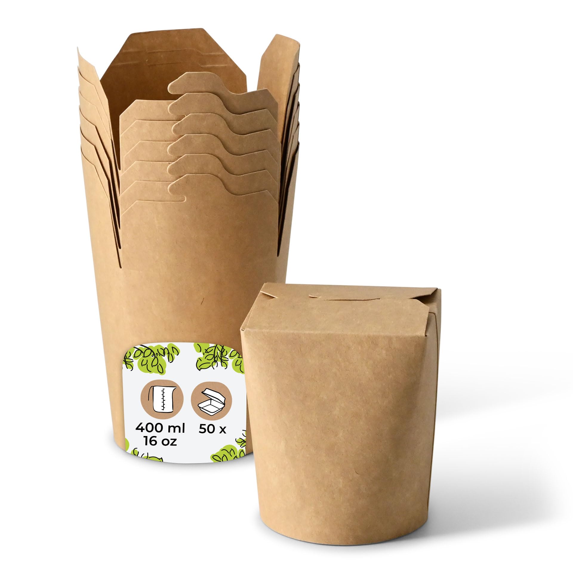 BIOZOYG Nudelbox 50 Stück 400 ml, braun - Asiaboxen aus Karton - Take away boxen mit Innenbeschichtung aus PE - Verpackung to go, Asia snacks, Einwegbehälter, Döner Zubehör