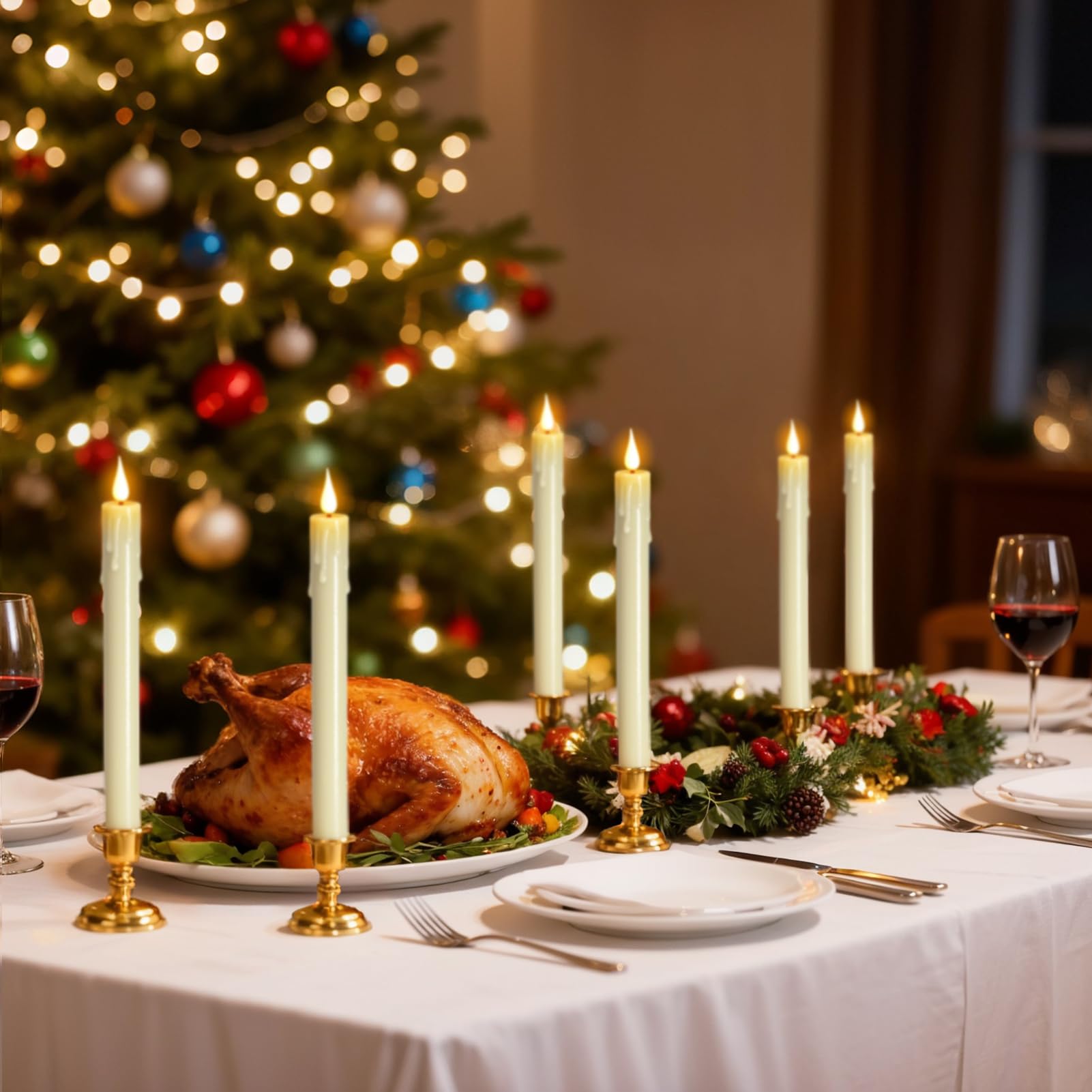 Candele natalizie senza fiamma per finestre, a batteria, con telecomando e timer, confezione da 6 candele a LED in plastica bianca tremolanti con ventose, decorazione per interni (supporti
