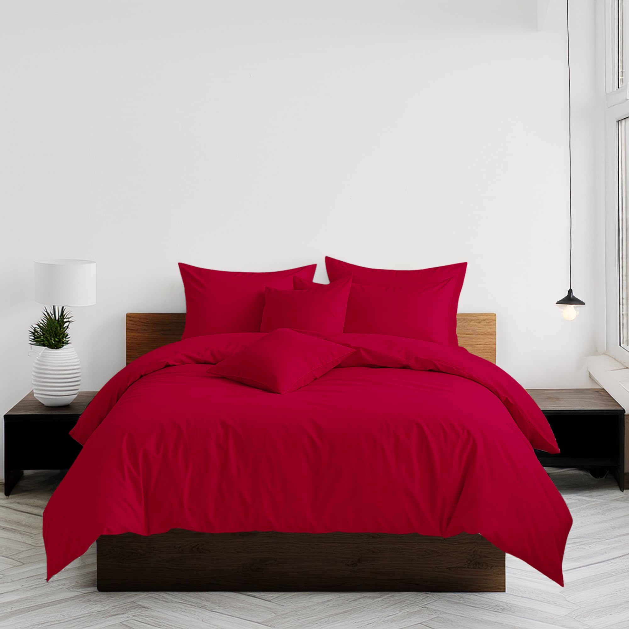 Snug City King Duvet Cover Set - Red Polycotton Easy Care Bedding