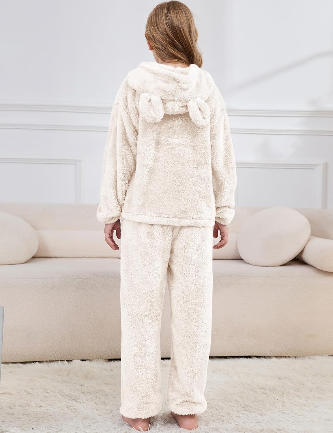 Kissonic Girls Fuzzy Pants Set Two Pieces Outfit Bear Ear Fluffy Hoodie Sweatshirt and Sweatpant Kids Clothing Sets - Image 3