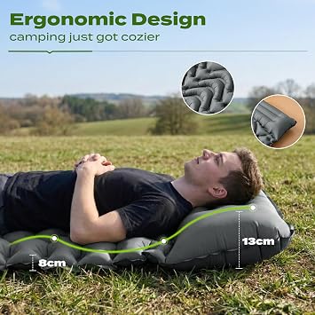 Inflatable Camping Sleeping Pad with Built-in Foot Pump Waterproof & Tear-Resistant 50D Nylon Mattress Portable, Compact Air Mat Camping Mat for Backpacking, Hiking, Tents, Grey