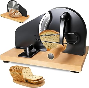 Bread Slicer for Homemade Sourdough Bread,Manual Slicer Making Tools,Adjustable Thickness Knive Cutter with Hand Crank for Sandwich with Scale Line Suction Base,Sharp Stainless Steel Blade Black
