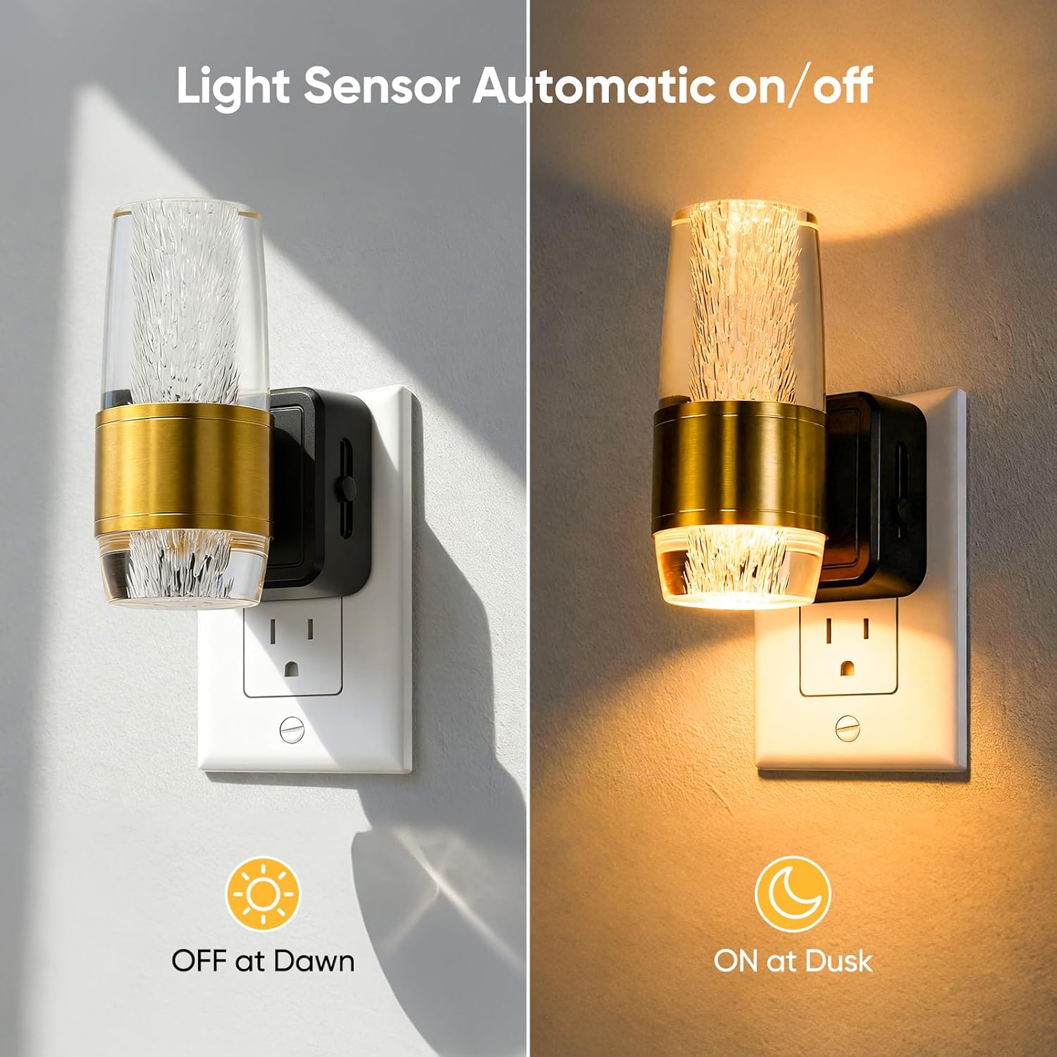 LED Night Light Plug into Wall, 2 Pack Acrylic Nightlight with 0-100 LM Adjustable Brightness, 3000K Plug in Night Light with Dusk to Dawn Sensor, for Bathroom Bedroom Hallway (2)