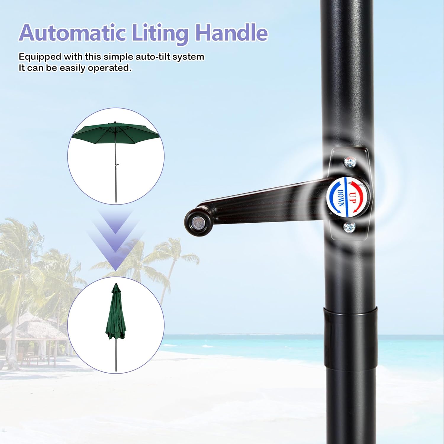 9FT Patio Umbrella Outdoor Table Umbrella with Push Button Tilt & Crank, 6 Sturdy Ribs, UV Protection & Waterproof, Patio Table Umbrella for Garden, Deck, Backyard, Pool, Outdoor Use (Green)