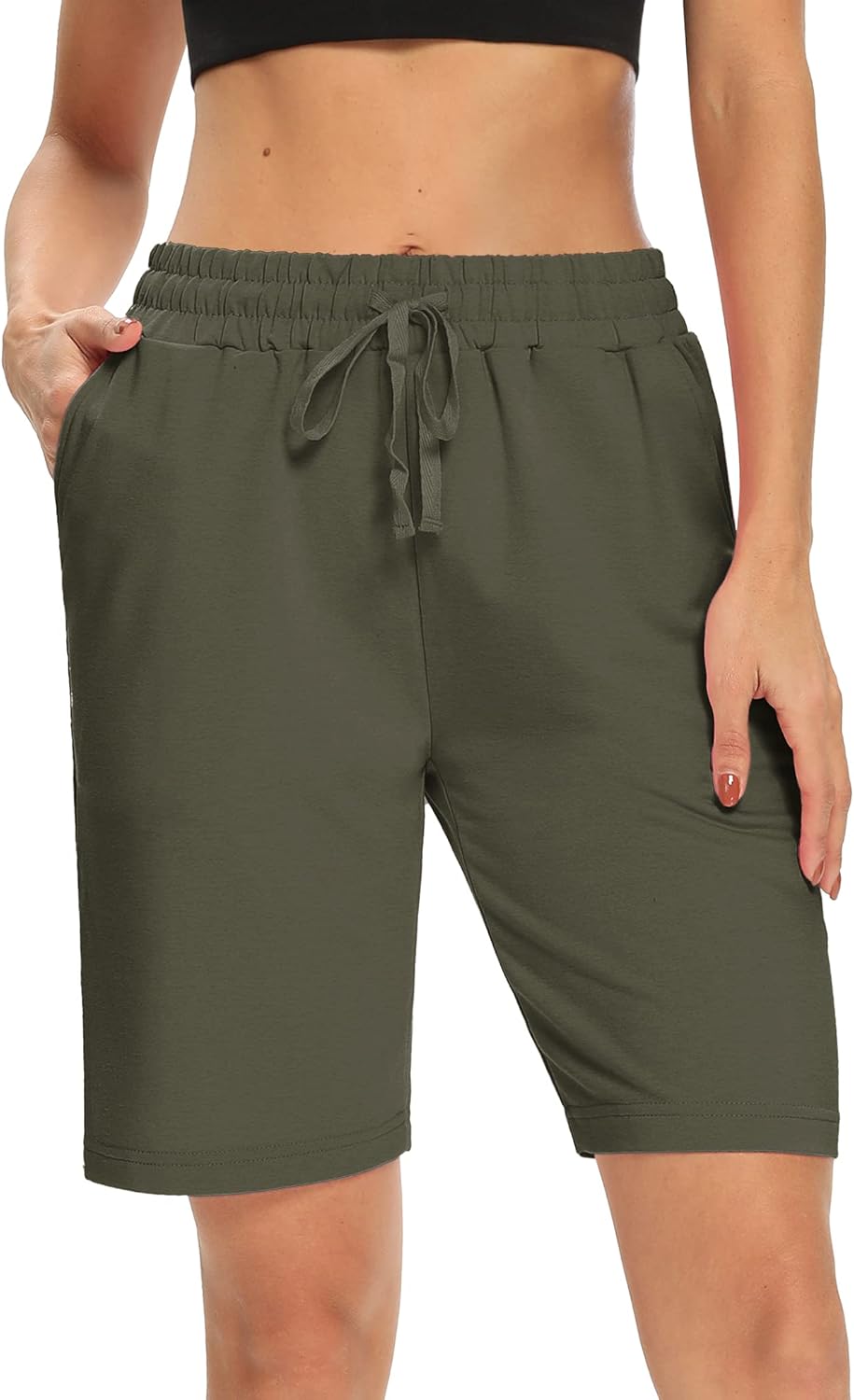 DIBAOLONG Womens Yoga Shorts Loose Comfy Drawstring Lounge Bermuda Shorts with 3 Pockets - Image 2