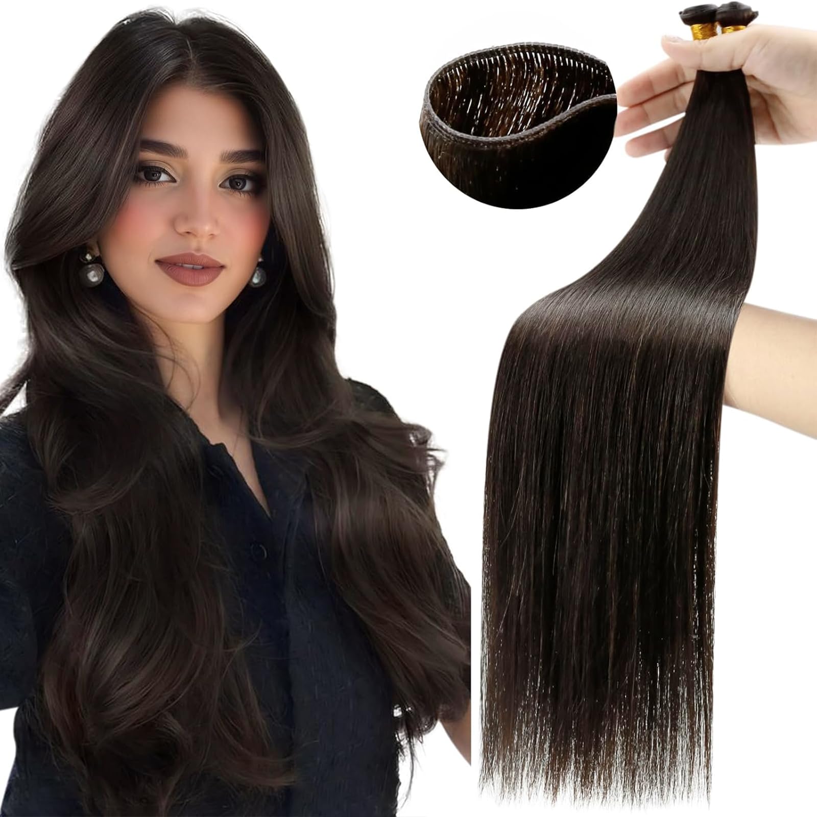 Moresoo Butterfly Weft Hair Extensions Remy Human Hair Ash Blonde Highlight Bleached Blonde 18 Inch OVO Weft Hair Extensions Human Hair Ash Blonde Highlight 100g/pack #18/613 — view 21