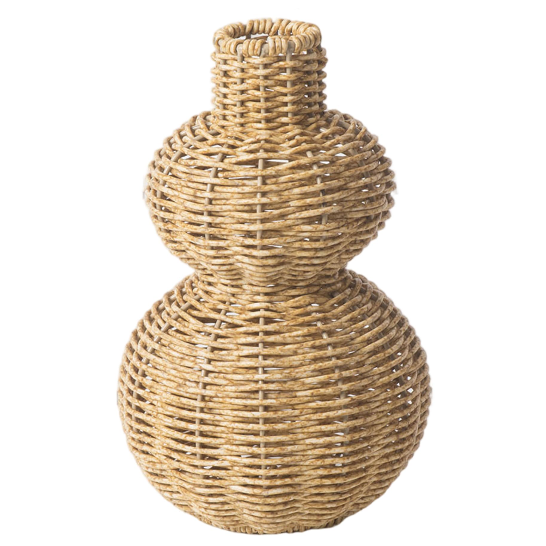 Woven Vase, Handcrafted-Look Gourd Shaped Wicker Vase for Faux Florals, Decorative Rustic Tabletop Centerpiece for Home Decor, Khaki, Woven, Garden Décor