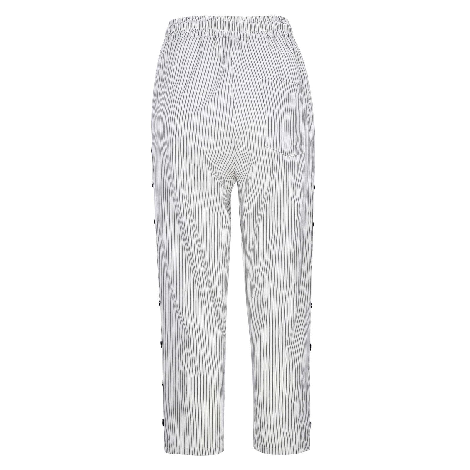Pantalon Femme, Capris Décontracté Pour Femmes, Respirant, Rayé, Cordon De Serrage, Poche Arrière, Boucle Latérale, Été, Lavable En Machine