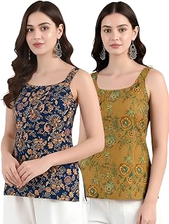 Pinkmint Women Kurti Tops | Sleeveless Printed Kurti for Women | Cotton Blend Short Kurta Tops | Casual, Office Wear, Coll... Price In India