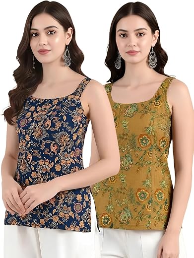 Pinkmint Women Kurti Tops | Sleeveless Printed Kurti for Women | Cotton Blend Short Kurta Tops | Casual, Office Wear, Coll...
