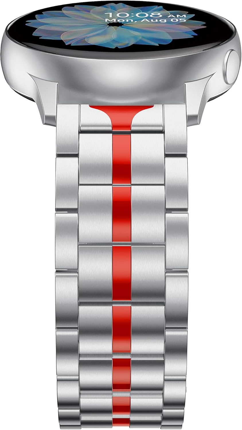 Watch Bands for Galaxy Watch 3 41mm, 20mm Quick Release Stainless Steel Band for Galaxy Watch 42mm/Galaxy Watch Active 2 40mm/44mm, Gear Sport/Gear S2 Classic-Silver&Red