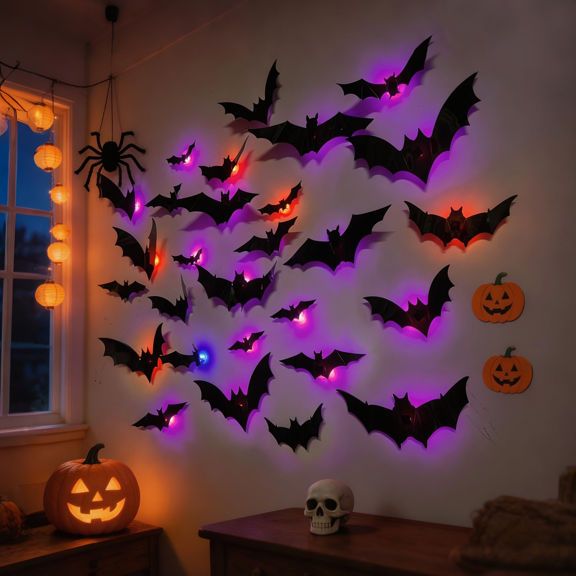 DR.DUDU Confezione da 36 adesivi da parete a forma di pipistrelli di Halloween, dimensioni assortite per feste di Halloween, decorazioni per finestre della camera da letto, decalcomanie per interni ed