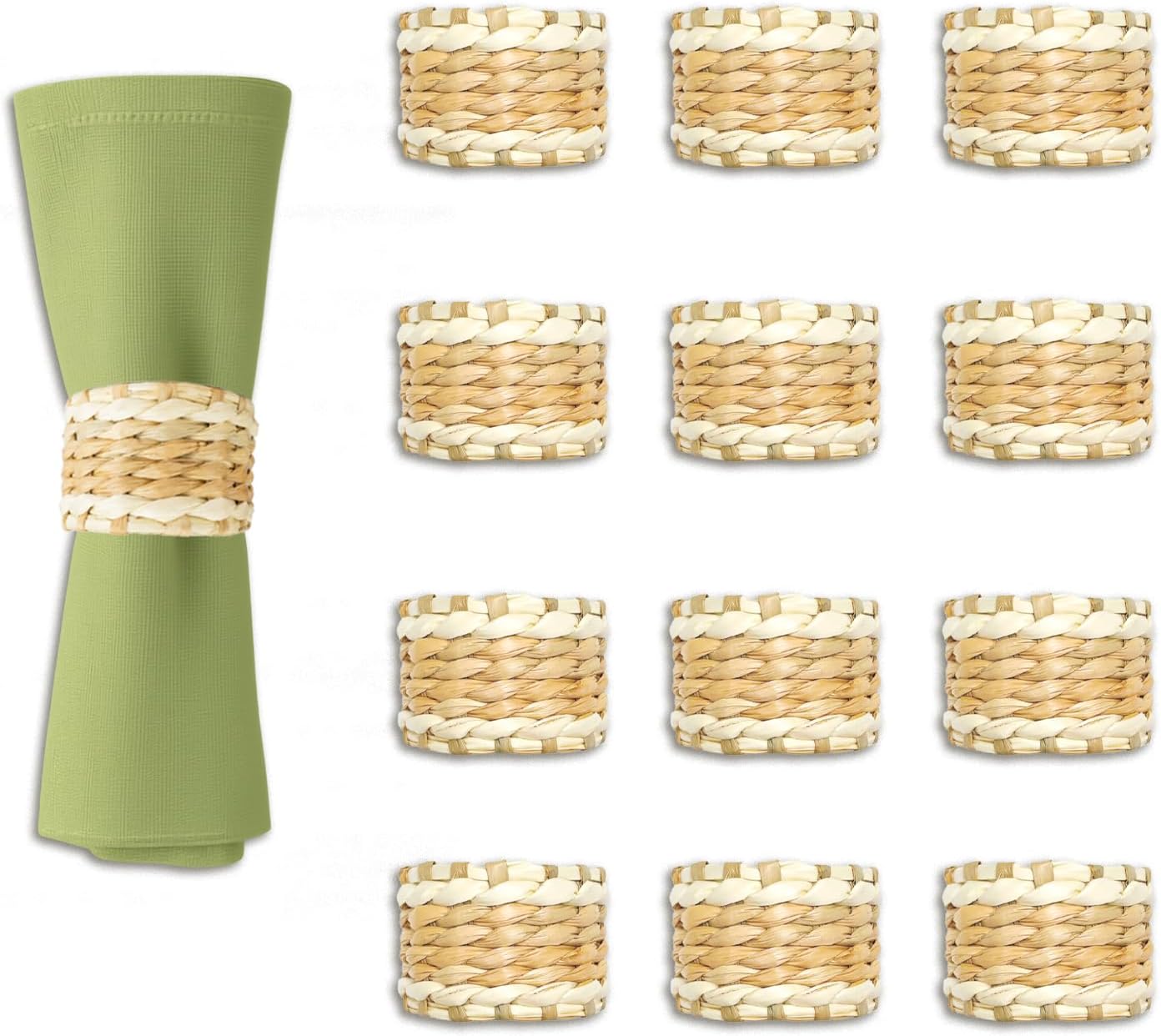 Set of 6 Handmade Farmhouse Napkin Rings – Rustic Woven Design for Fall, Thanksgiving, Christmas, New Year’s Eve & Easter (Set of 12)