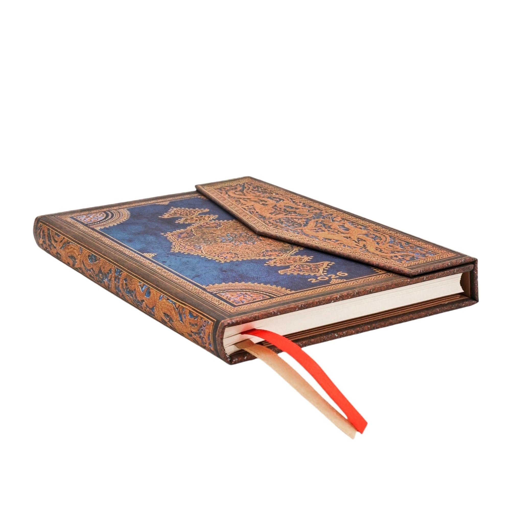 Paperblanks | 2026 Safawidian Indygo | Szawidyjska sztuka wiązania | Kalendarz 12 monatów | Midi | Poziomy | z klapką | 160 Pg | 100 GSM