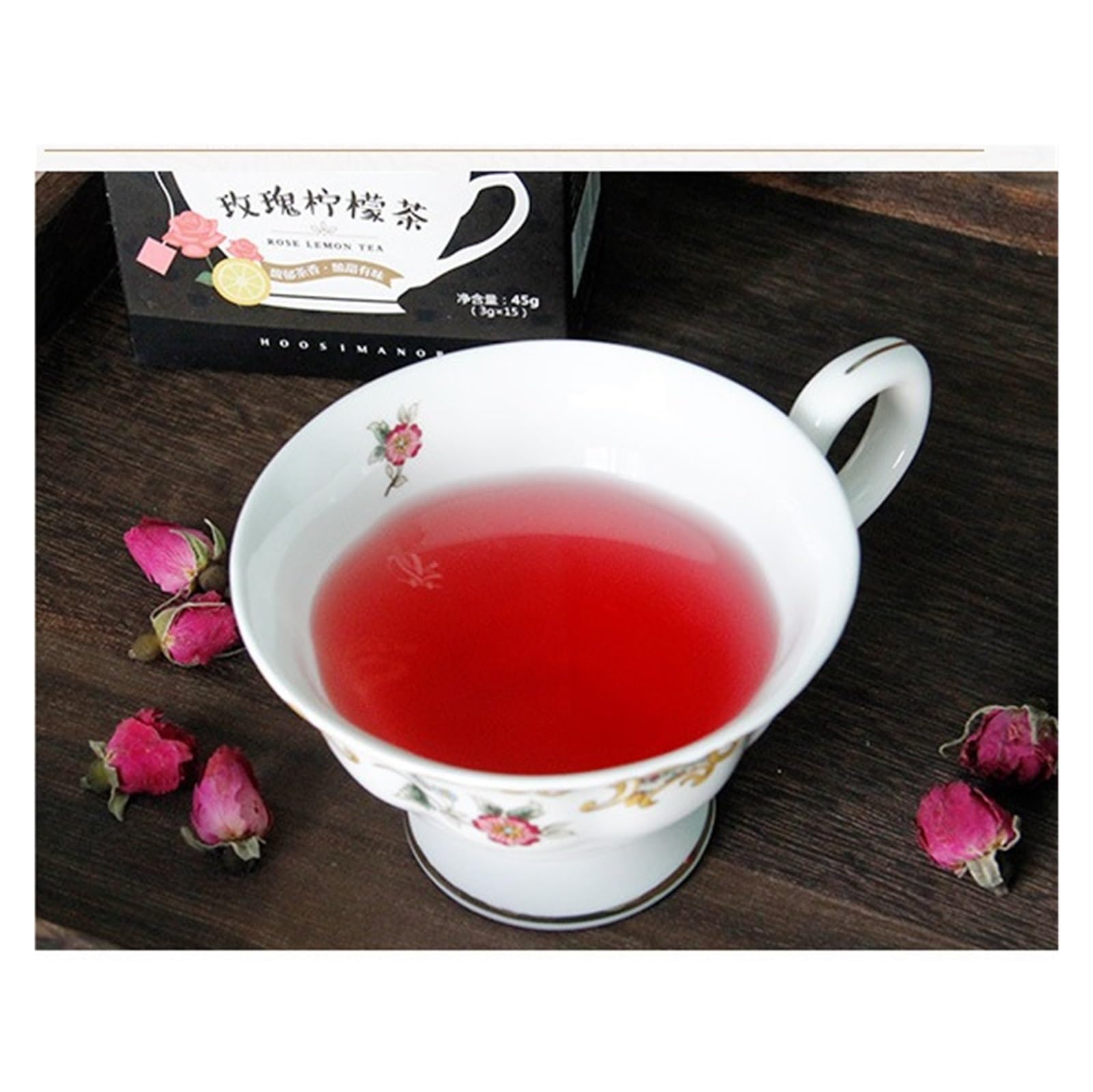 Herbata różana, cytrynowa i hibiskusowa, 45 g, 15 pojedynczo pakowanych trójkątnych torebek, mieszanka ziół i owoców(5pcs)