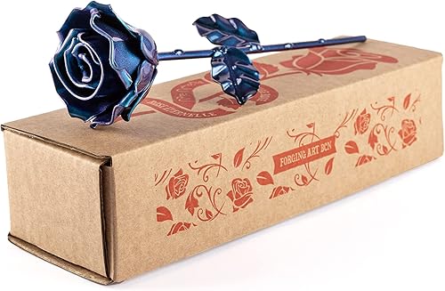 Forging Art Bcn Rosa eterna forjada a mano de hierro forjado (cian)