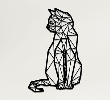 Metal Duvar Dekoru, Geometrik Kedi, Ev Oturma Odas  Dekoru, Duvar Tabelas , Metal Duvar Sanat ,   Dekorasyon,   Mekan D  Mekan Ask lar  45 x 30 cm