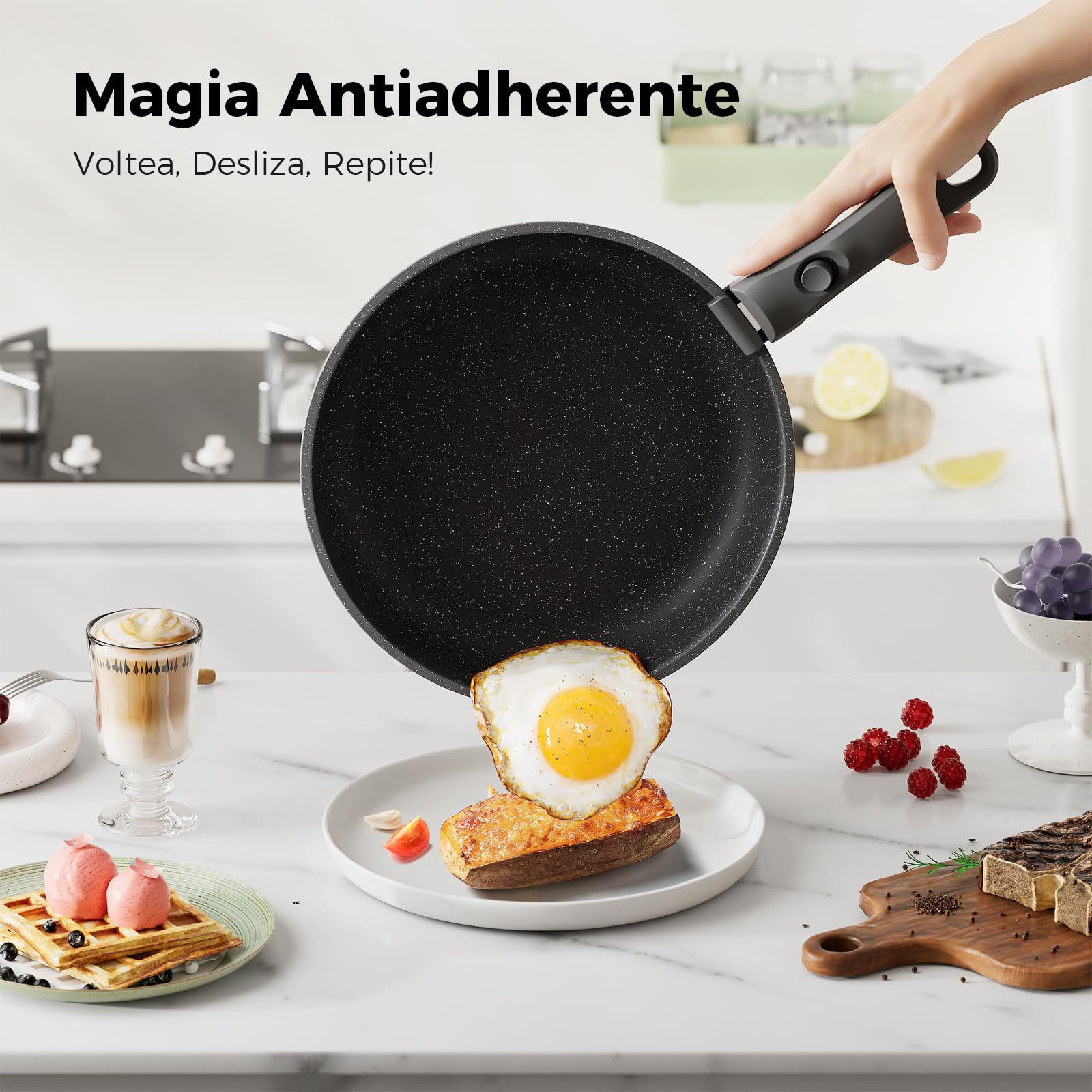 YASHE Batería de cocina antiadherente de 20 piezas – Juego de ollas y sartenes con asas extraíbles, compatible con lavavajillas, apilable, ideal para familias,Gris